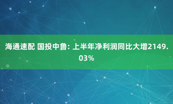 海通速配 国投中鲁: 上半年净利润同比大增2149.03%